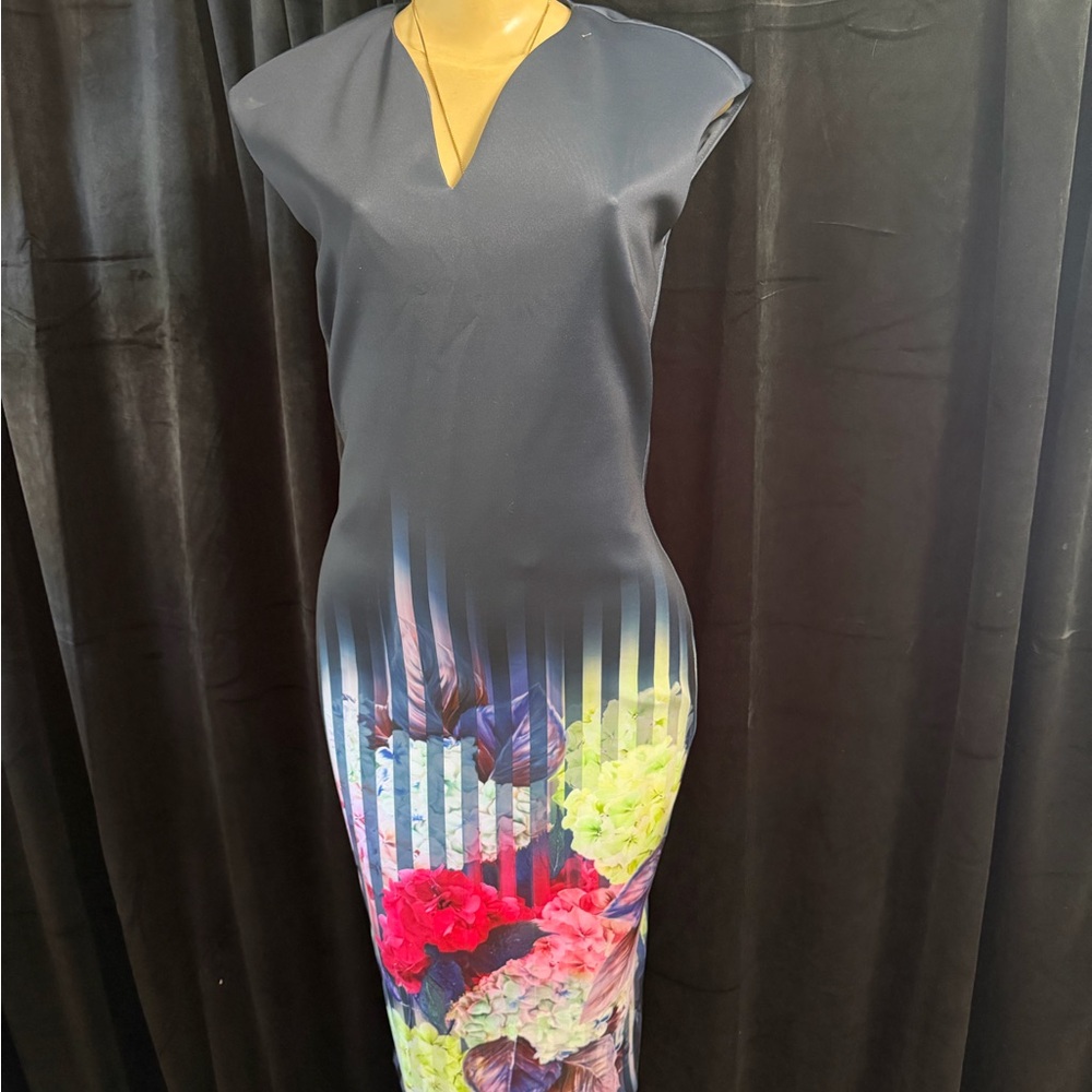 Floral Gradient Navy Sheath Dress